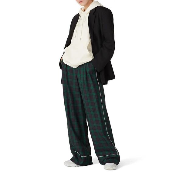 Tommy Hilfiger Pants Preppy Tartan Plaid Check Wide Leg Trousers Navy & Green XL - Picture 4 of 12
